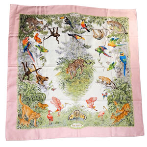 Hermès Equateur Scarf 90 Pink Jungle Print Silk Carre Robert Dallet Vintage